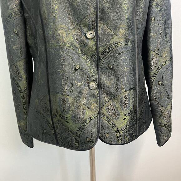 Jones New York Blazer Jacket size 8 Olive Green Paisley Silk Wedding Church - Picture 6 of 10